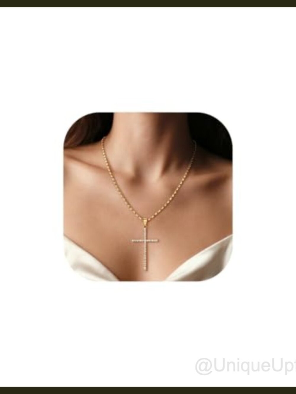 Large Cross Necklace with Cubic Zirconia 18k Gold Plated 22 In